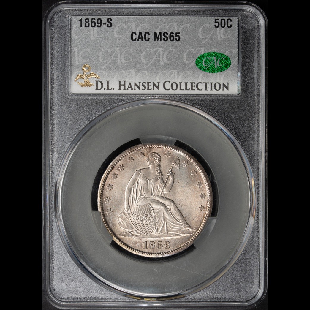 1869-S 50C Liberty Seated Half Dollar CACG MS65 in holder, view 1
