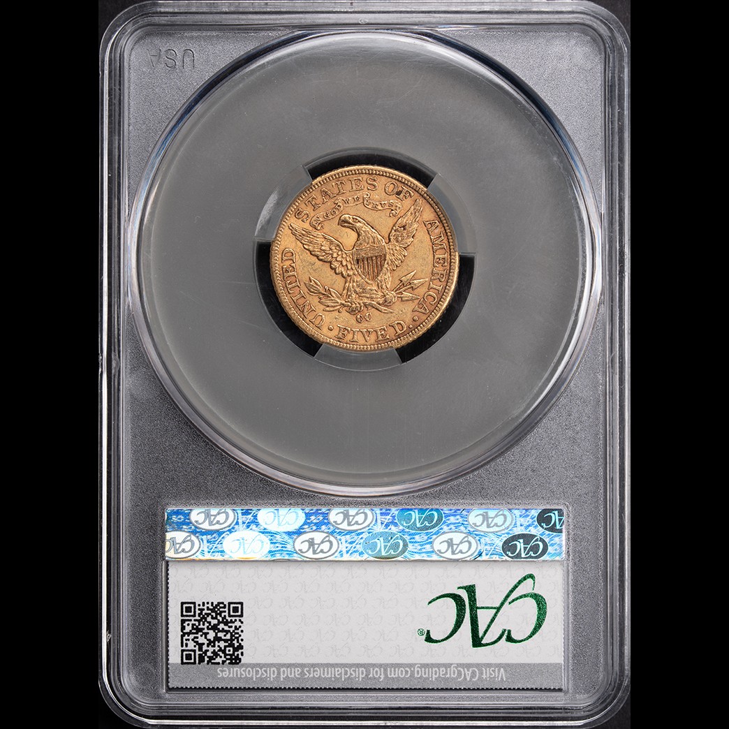 1893-CC $5 Liberty Head Half Eagle CAC AU55 in holder, view 2