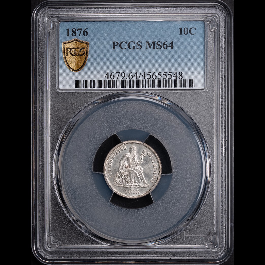 1876 10C Liberty Seated Dime PCGS MS64 in holder, view 1
