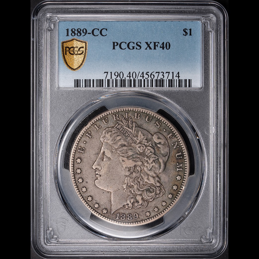 1889-CC $1 Morgan Silver Dollar PCGS XF40 in holder, view 1