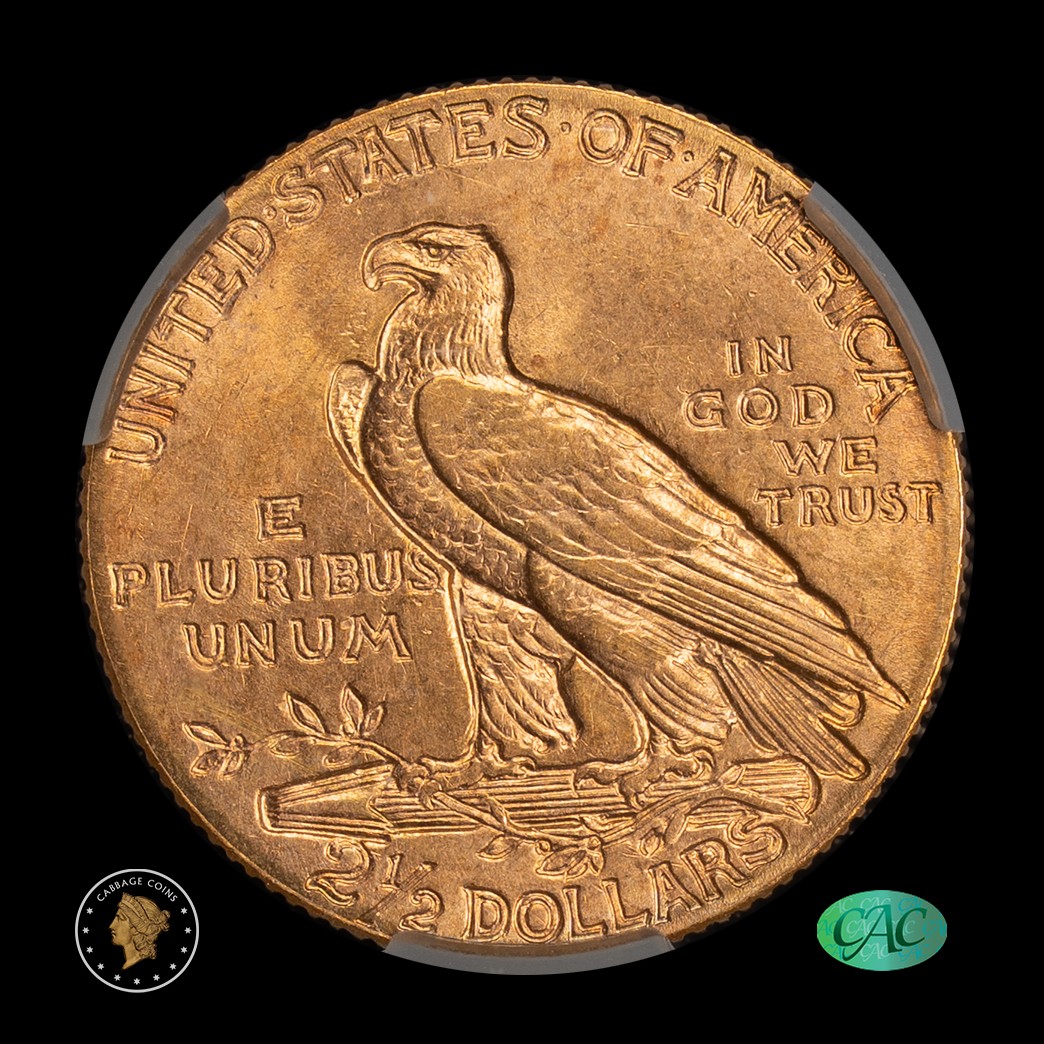 1908 $2.50 Indian Head Quarter Eagle CACG MS64 Witterbrick JD reverse
