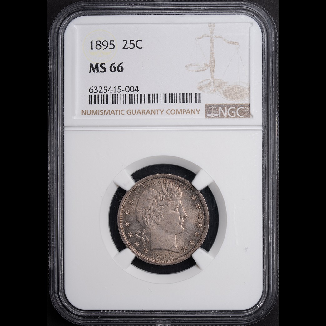 1895 25C Barber Quarter NGC MS66 in holder, view 1