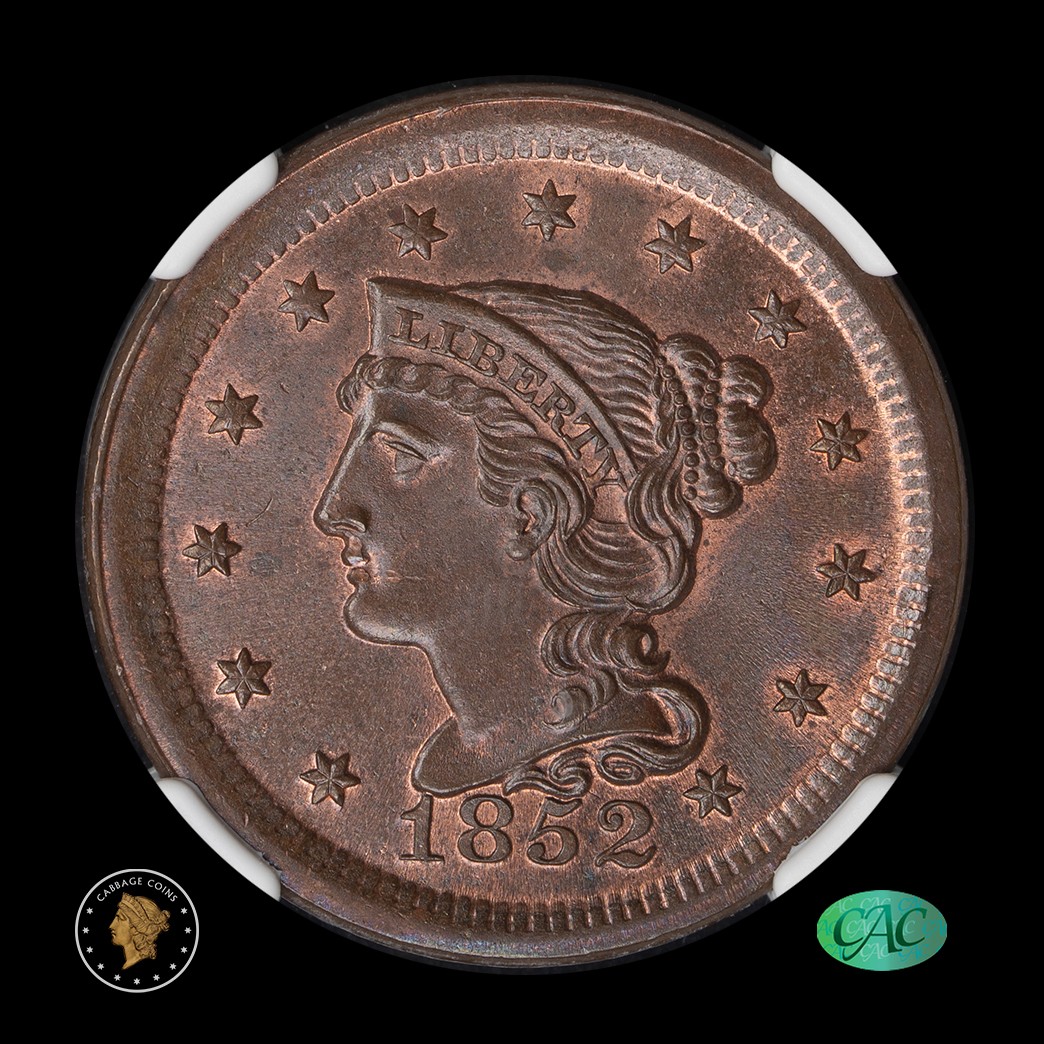 1852 1C Coronet Head Large Cent NGC MS66+ BN CAC  obverse