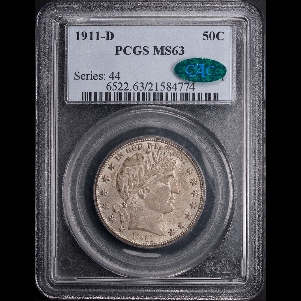1911-D 50C Barber Half Dollar PCGS MS63 CAC in holder, view 1