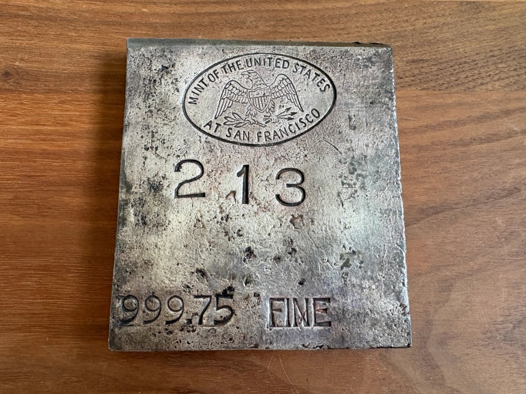 #213 San Francisco Mint Ingot Type 3 Logo 40.95ozs 999.75 FINE obverse