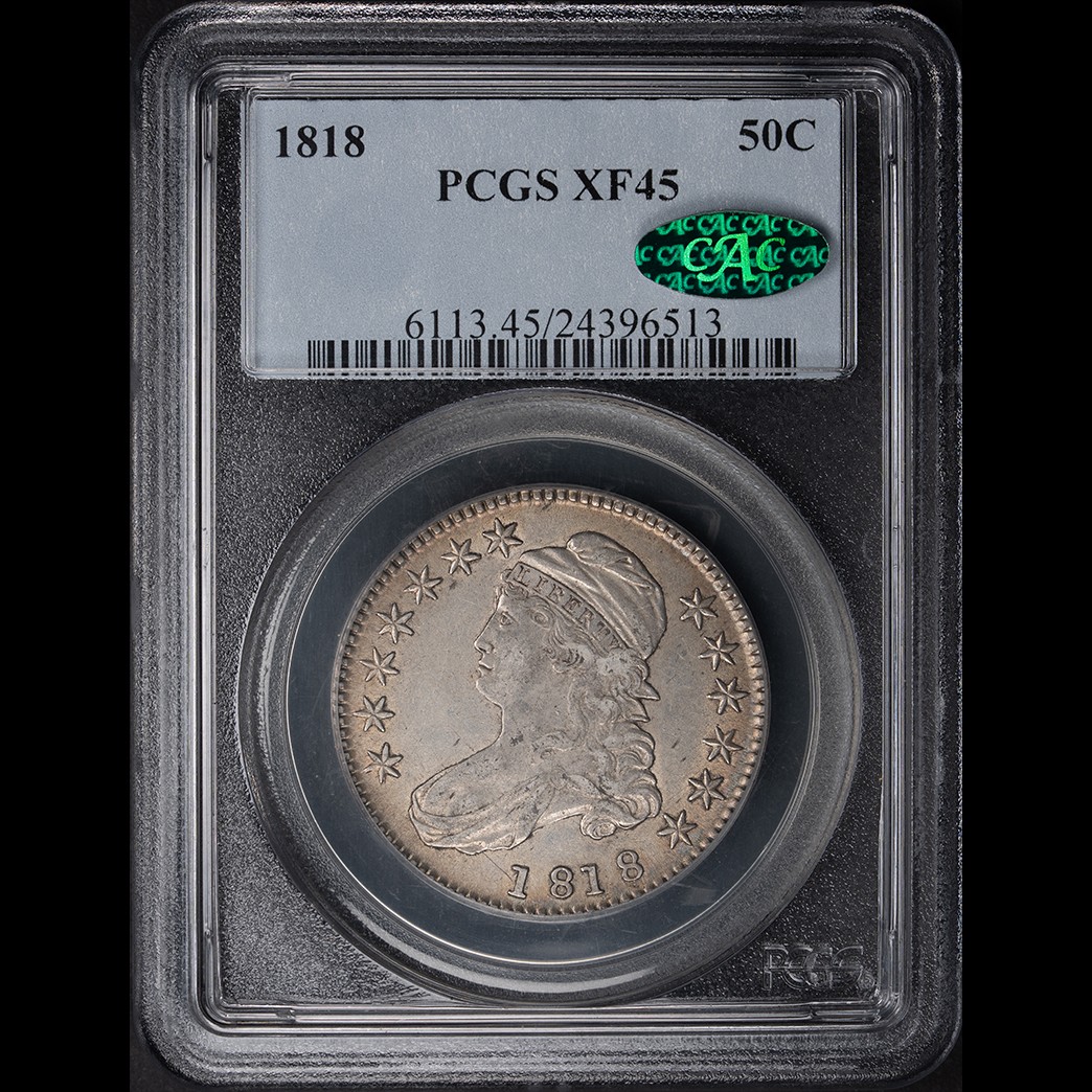 1818 50C Capped Bust Half Dollar PCGS XF45 CAC in holder, view 1