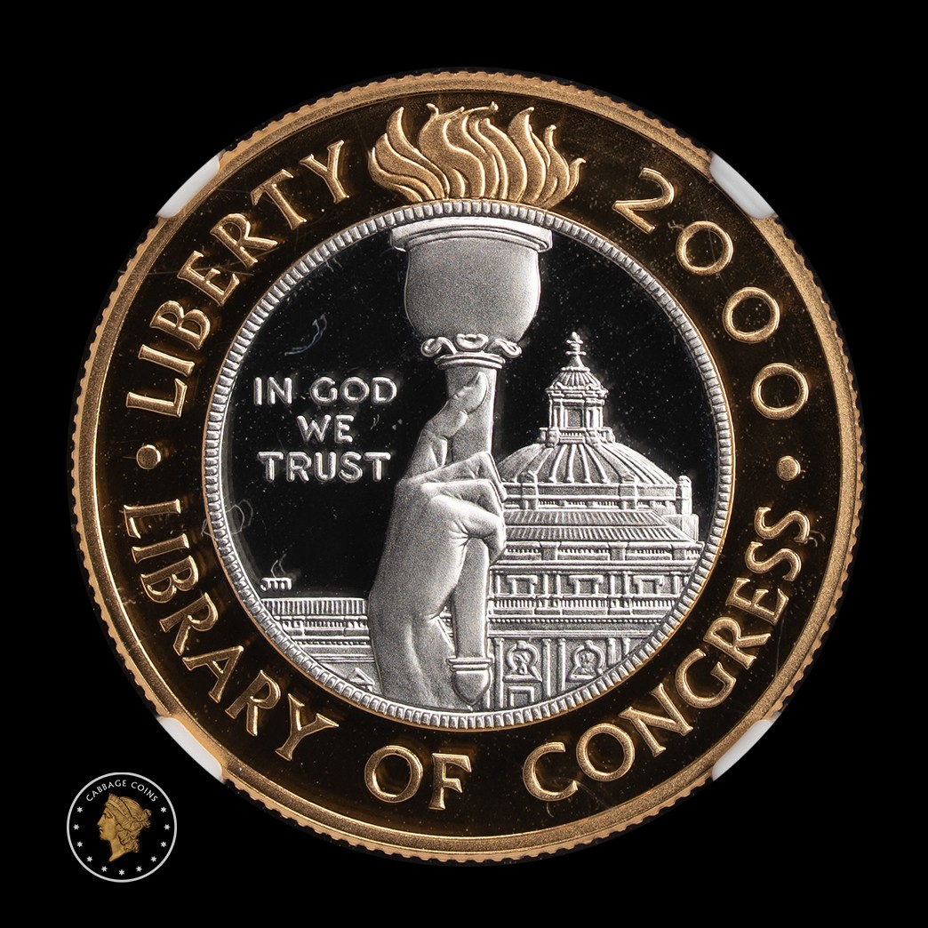 2000-W $10 Library of Congress NGC PF70 Ultra Cam Bimetallic obverse