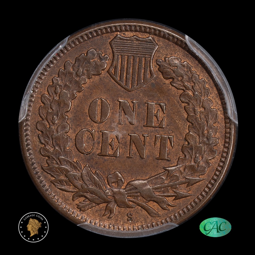 1908-S 1C Indian Head Cent PCGS AU58 CAC reverse