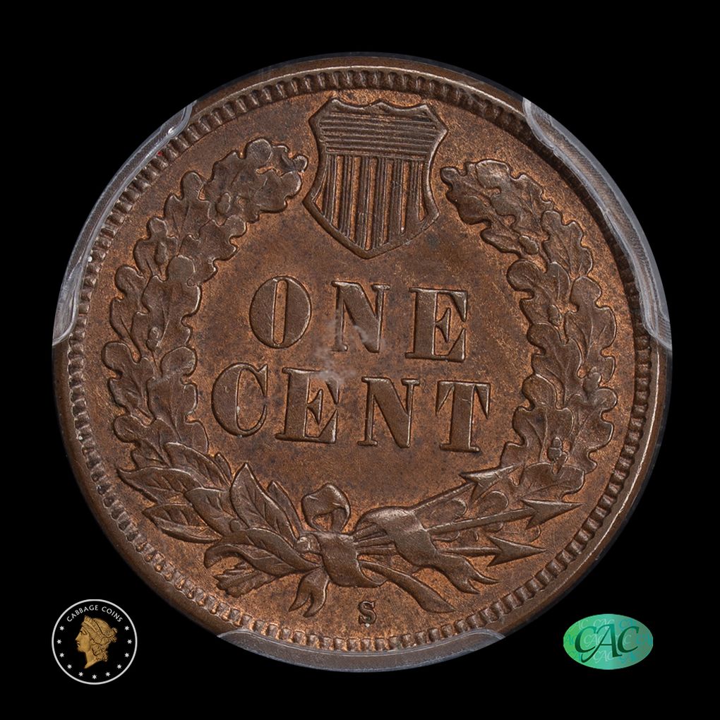 1908-S 1C Indian Head Cent PCGS AU58 CAC reverse