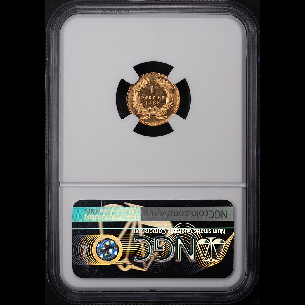 1885 G$1 Gold Dollar Type 3 NGC MS64 PL CAC in holder, view 2
