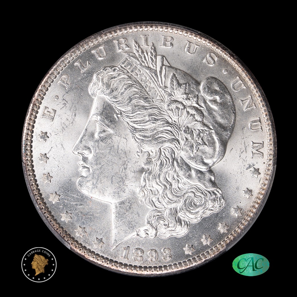 1893 $1 Morgan Silver Dollar PCGS MS62 CAC obverse