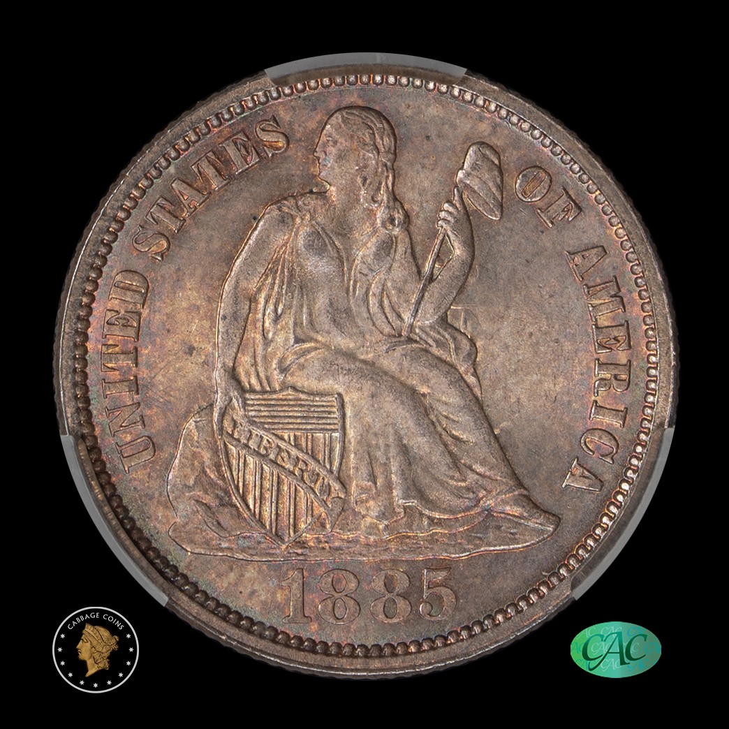 1885 10C Liberty Seated Dime CAC MS65 Witterbrick obverse