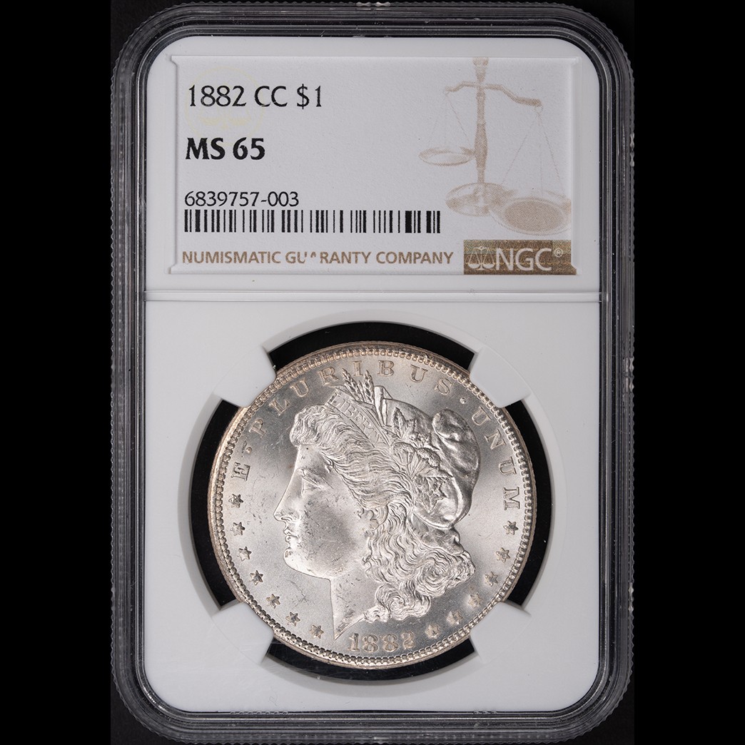 1882-CC $1 Morgan Silver Dollar NGC MS65 in holder, view 1