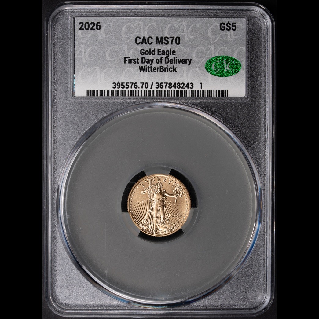 2026 G$5 1/10oz American Gold Eagle CAC MS70 in holder, view 1