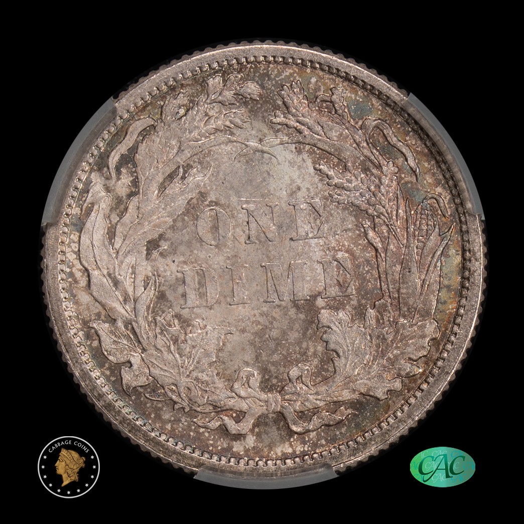 1881 10C Liberty Seated Dime CAC MS64+ Witterbrick (JD) reverse
