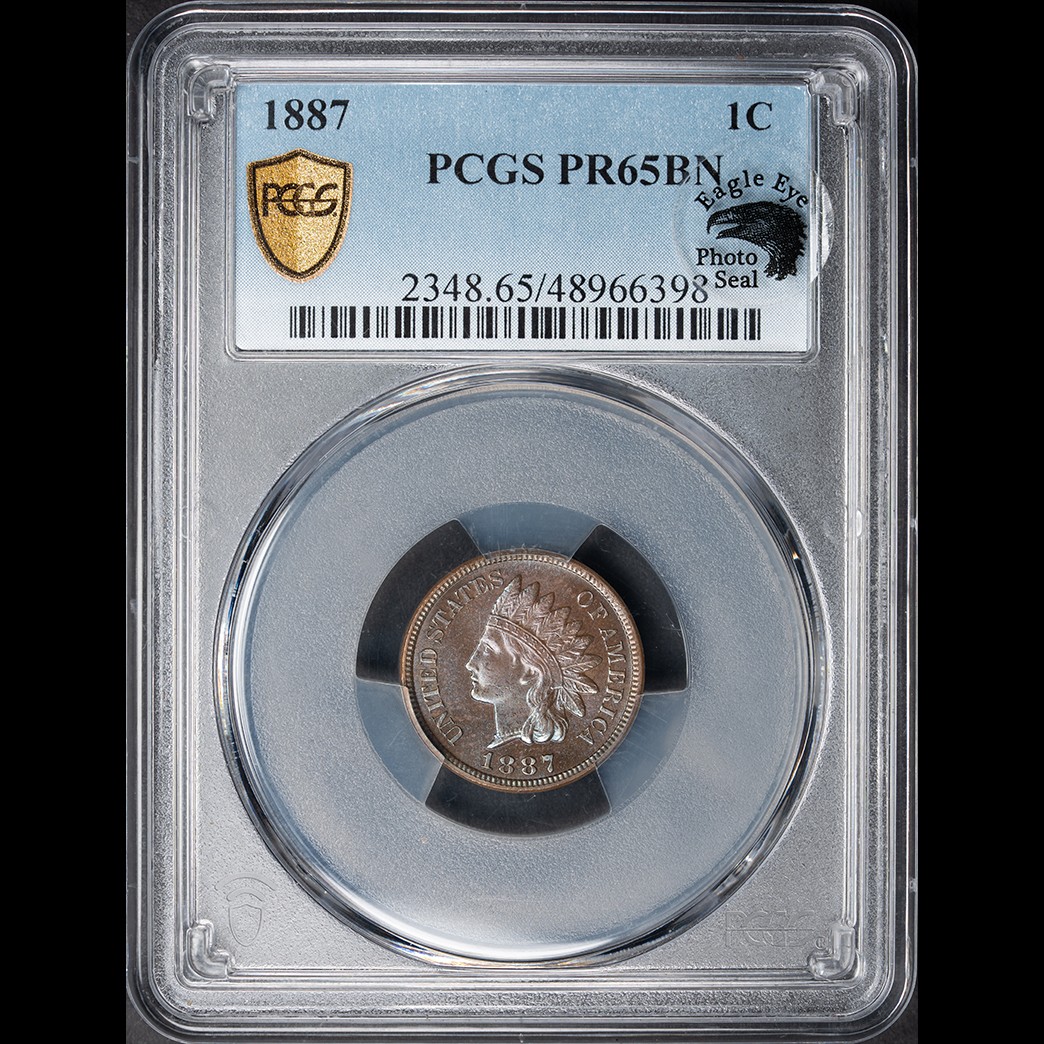 1887 1C Indian Head Cent Proof PCGS PR65BN (Eagle Eye) in holder, view 1