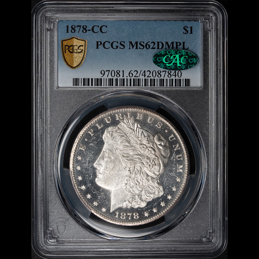 1878-CC $1 Morgan Silver Dollar PCGS MS62DMPL CAC in holder, view 1