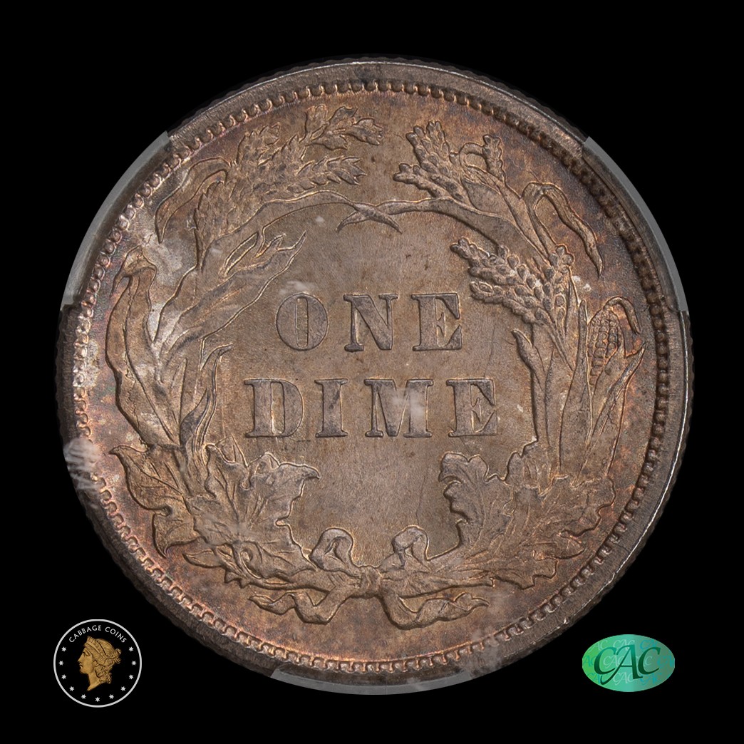 1885 10C Liberty Seated Dime CAC MS65 Witterbrick reverse