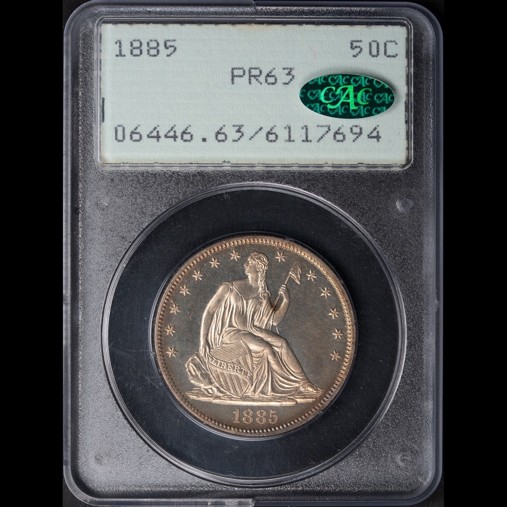 1885 50C Liberty Seated Proof Half Dollar PCGS PR63 CAC obverse