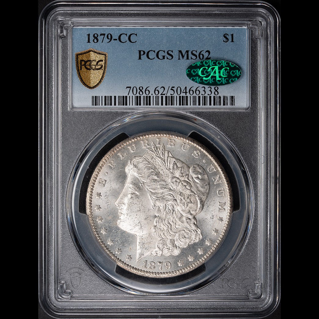 1879-CC $1 Morgan Silver Dollar PCGS MS62 CAC in holder, view 1