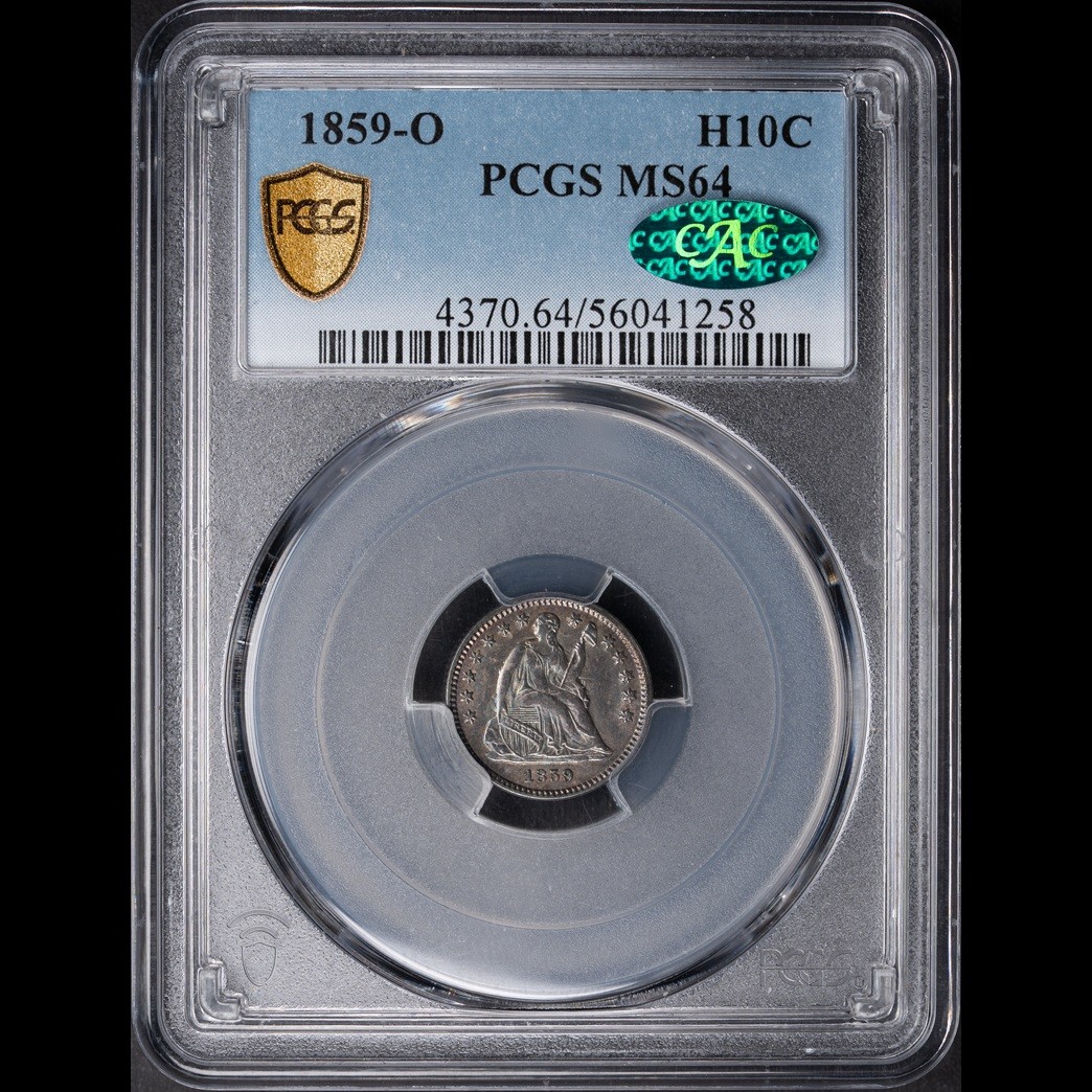 1859-O H10C Liberty Seated Half Dime PCGS MS64 CAC in holder, view 1