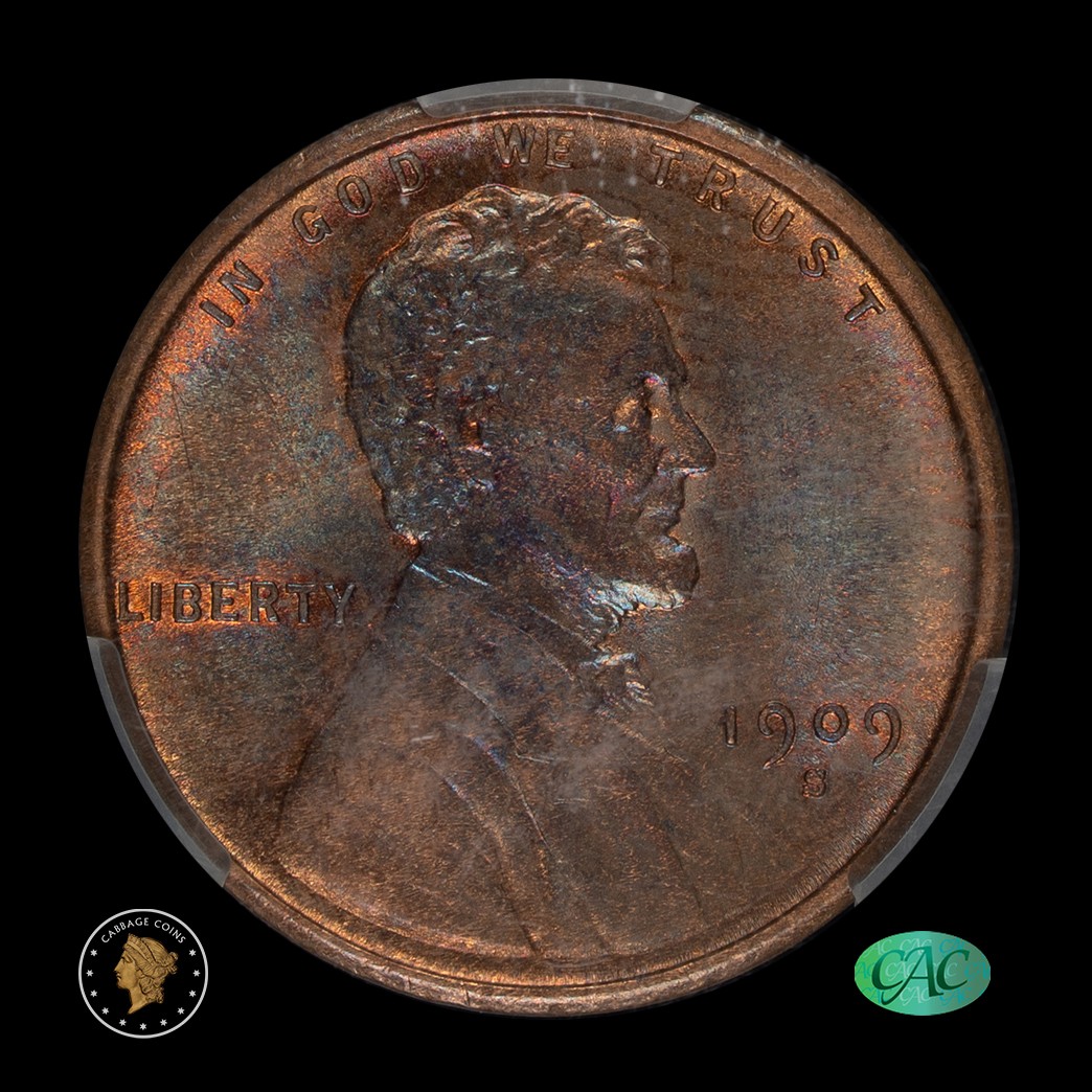 1909-S VDB 1C Lincoln Cent CAC MS64BN in holder, view 3