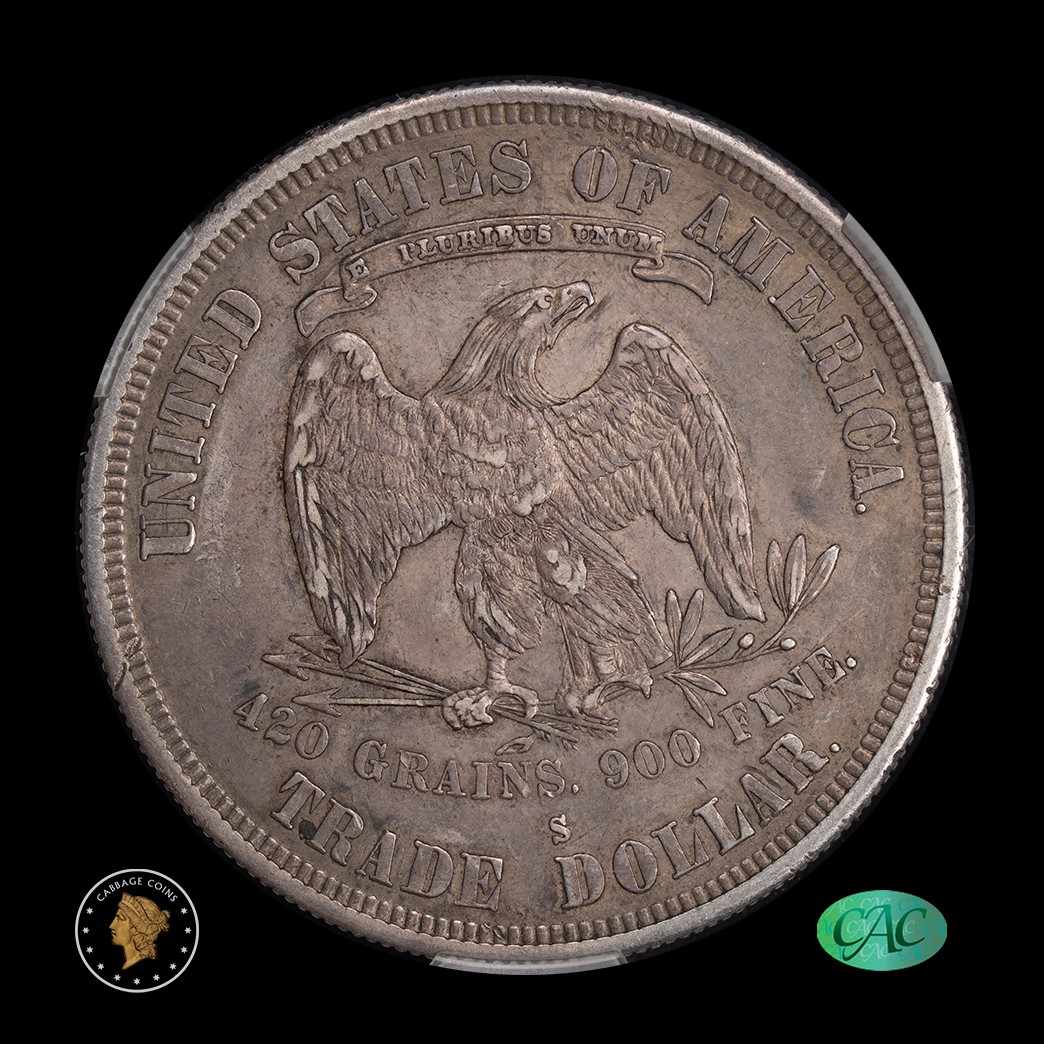 1878-S T$1 Trade Dollar CACG AU50 reverse