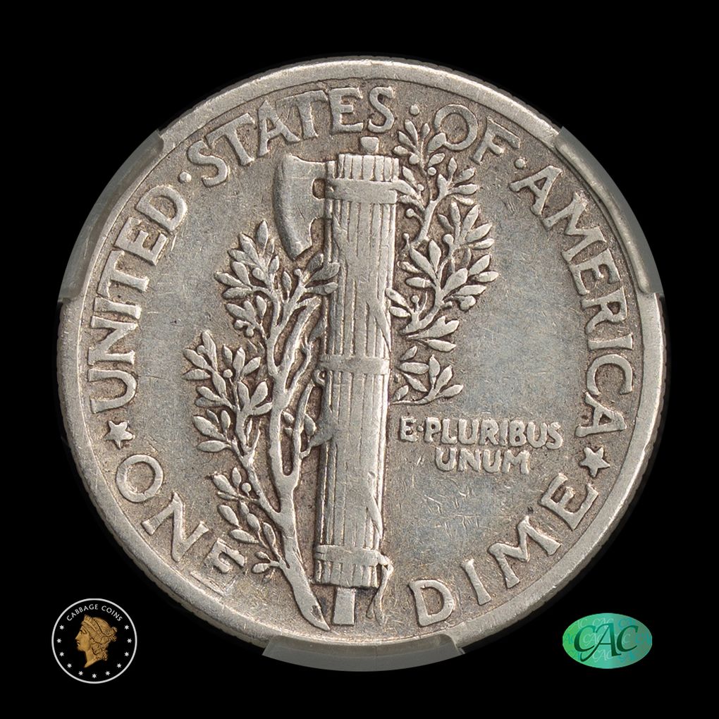 1942/1 10C Mercury Dime CAC VF30 Witterbrick reverse