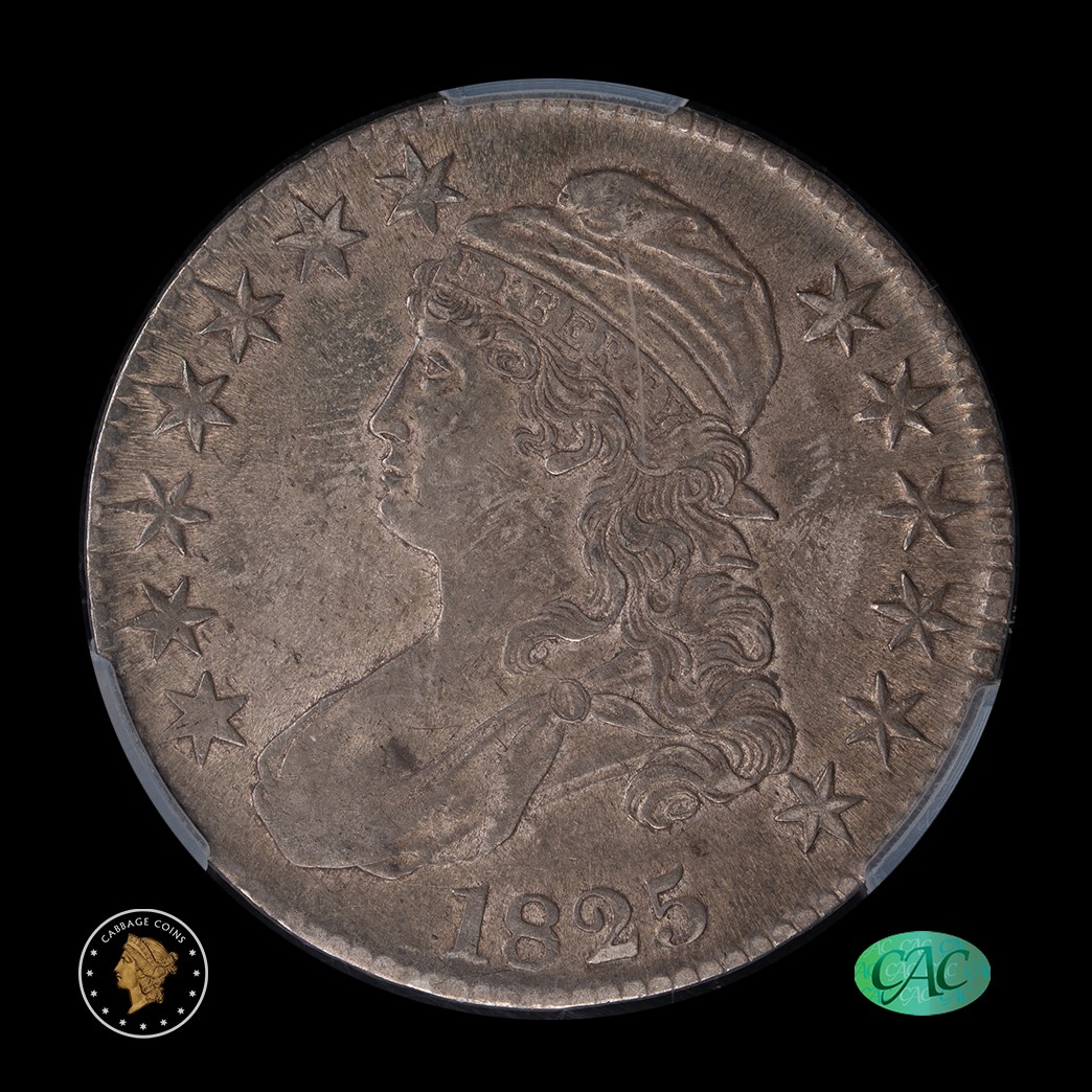 1825 50C Capped Bust Half Dollar CAC AU50 Witterbrick obverse
