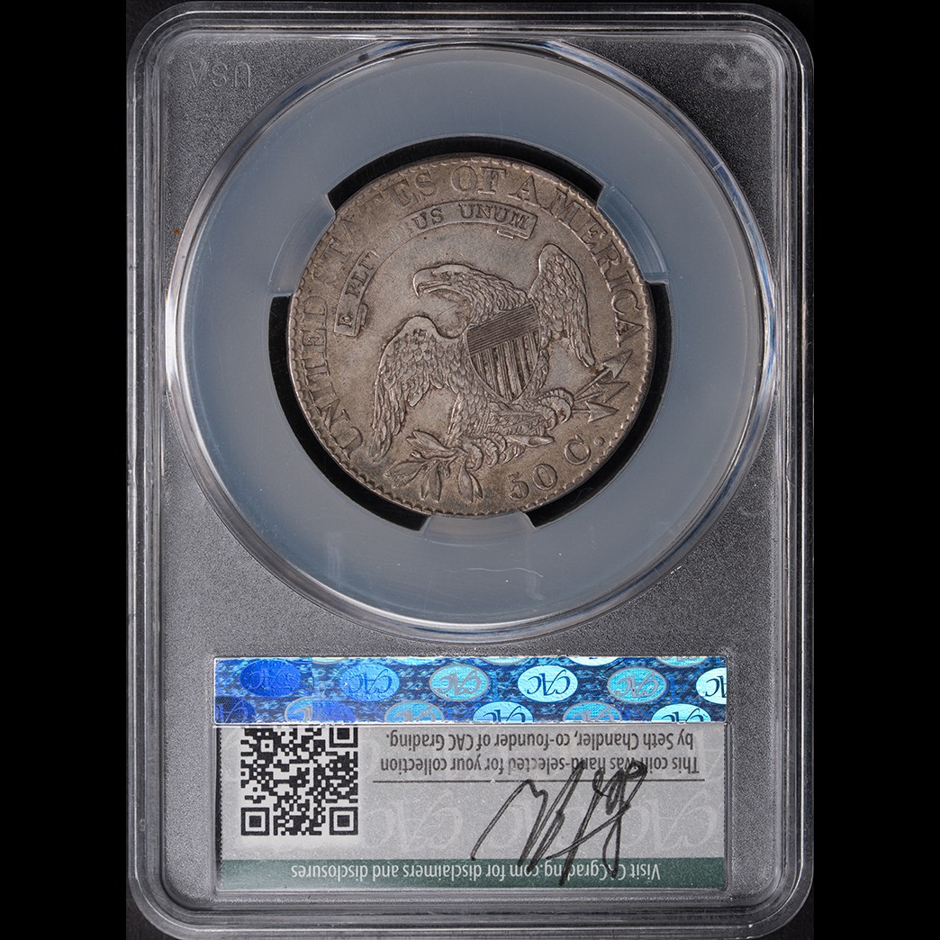1825 50C Capped Bust Half Dollar CAC AU50 Witterbrick in holder, view 2
