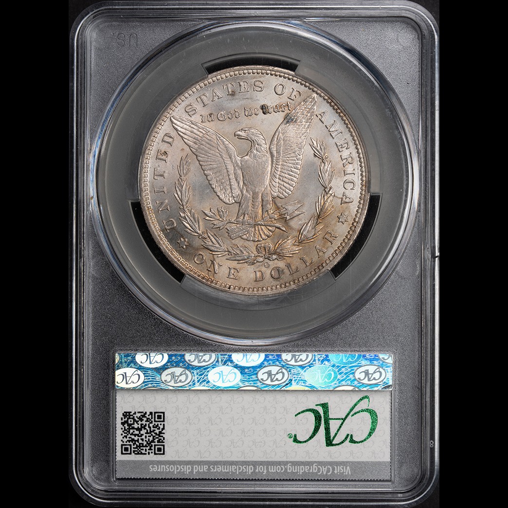 1892-O $1 Morgan Silver Dollar CAC MS62 in holder, view 2