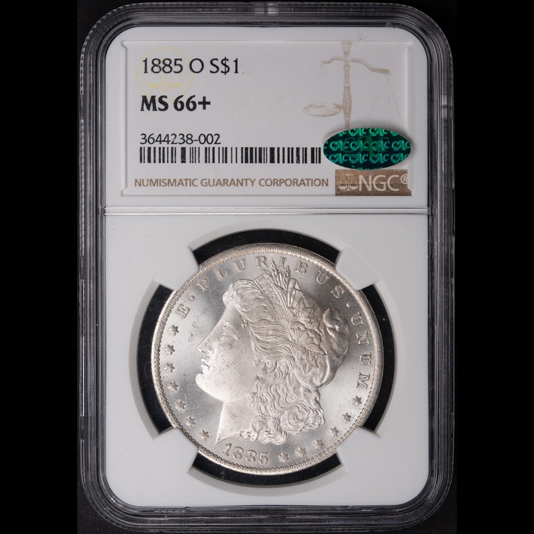 1885-O $1 Morgan Silver Dollar NGC MS66+ CAC in holder, view 1
