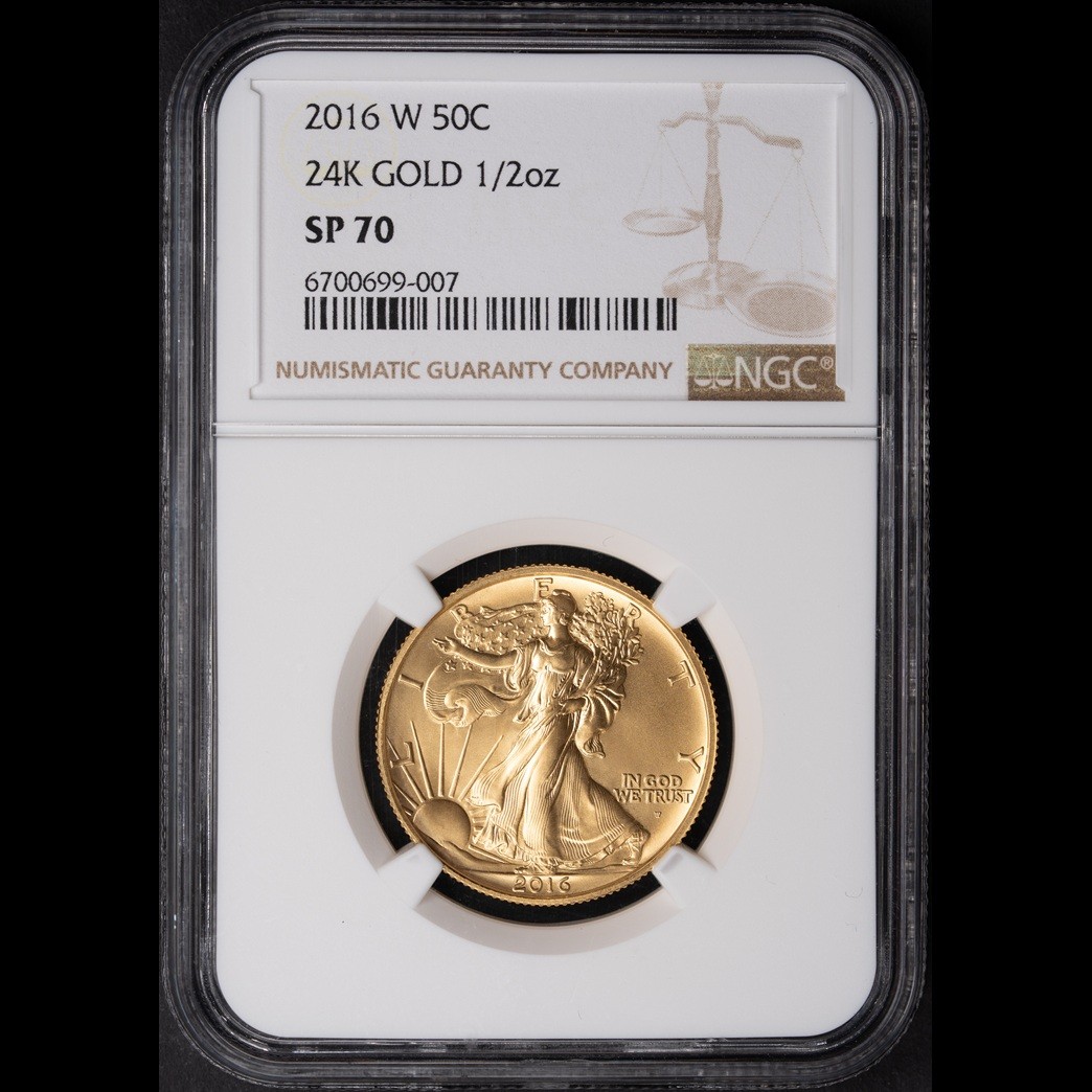 2016-W 50C 24K Gold 1/2oz Walking Liberty NGC SP70 in holder, view 1