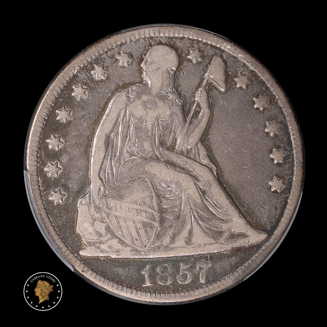 1857 $1 Seated Liberty Dollar PCGS VF25 obverse