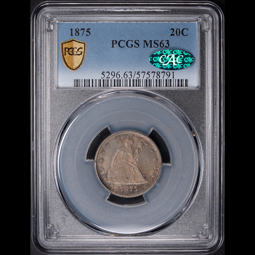 1875 20C Twenty Cent Piece PCGS MS63 CAC in holder, view 1