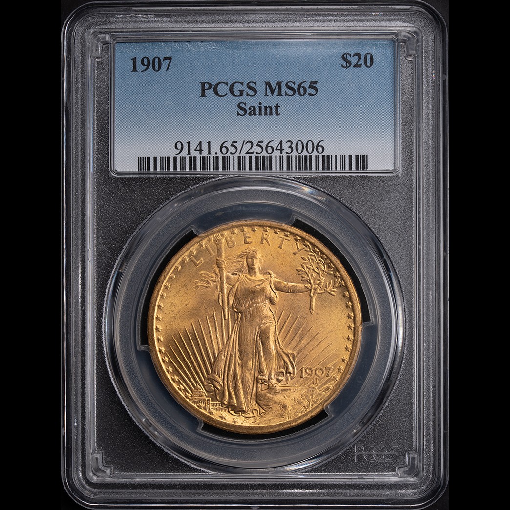 1907 $20 Saint Gaudens Double Eagle PCGS MS65 in holder, view 1
