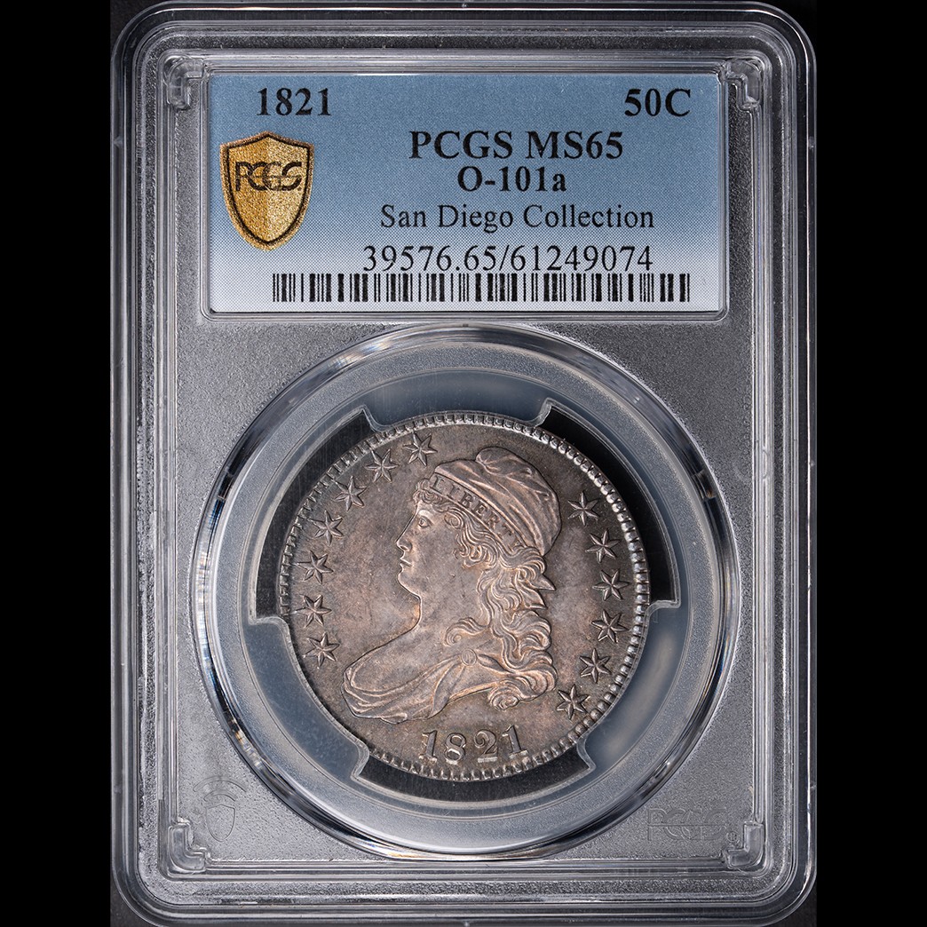 1821 50C Capped Bust Half Dollar PCGS MS65 San Diego in holder, view 1