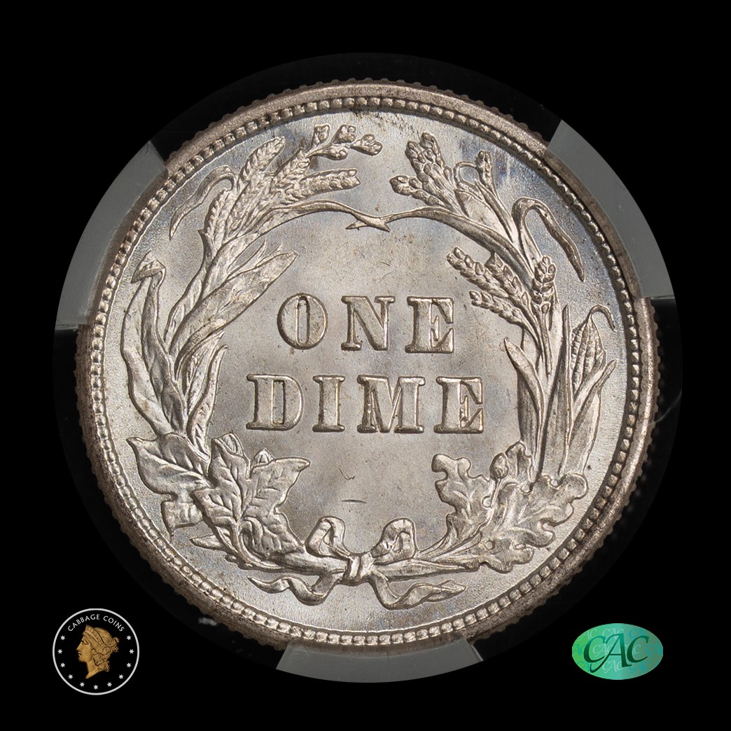 1913 10C Barber Dime CAC MS65 Witterbrick reverse