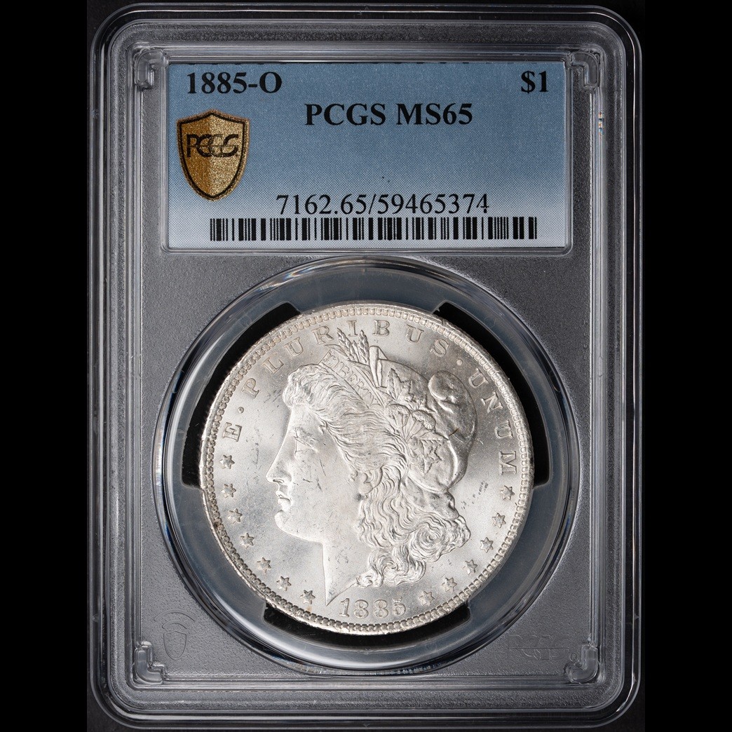 1885-O $1 Morgan Silver Dollar PCGS MS65 in holder, view 1