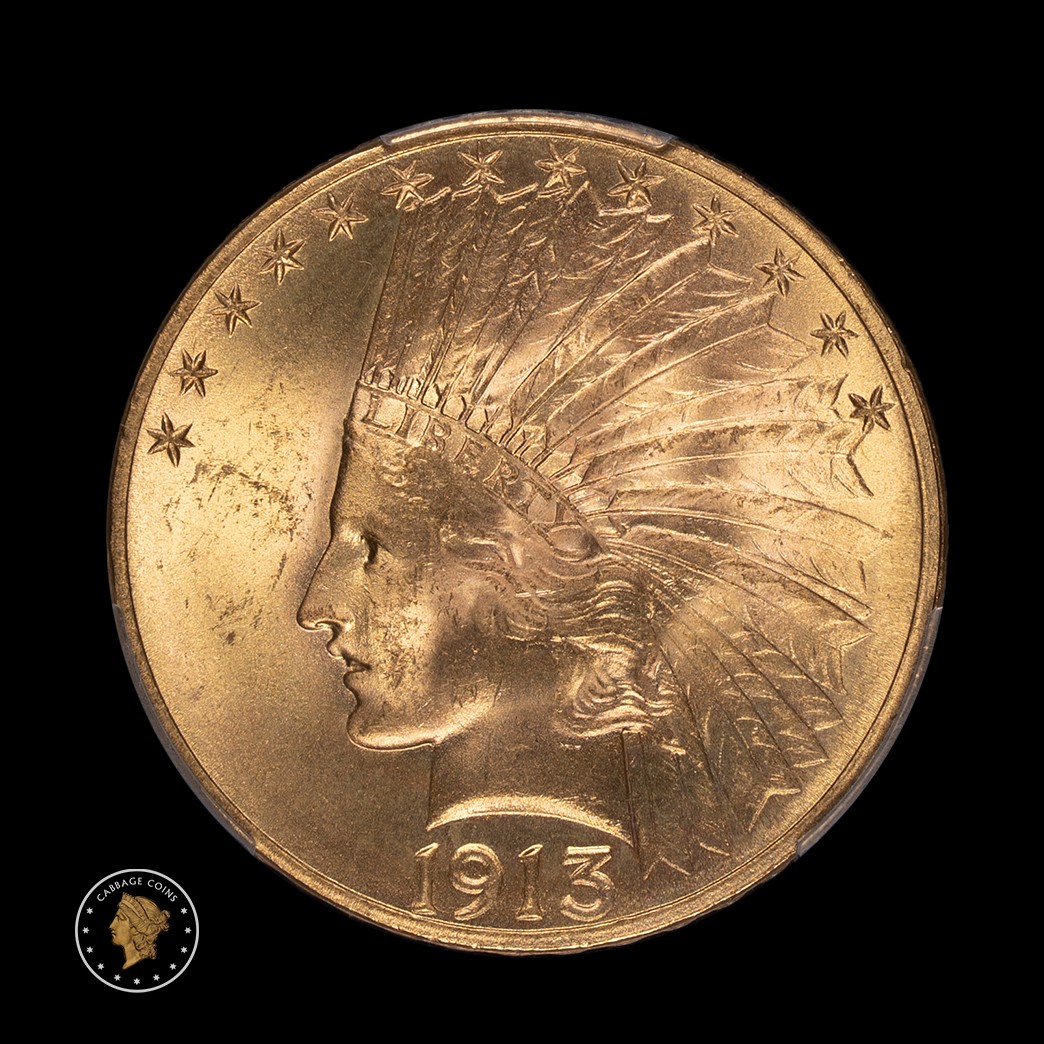 1913 $10 Indian Head Eagle PCGS MS65 in holder, view 3