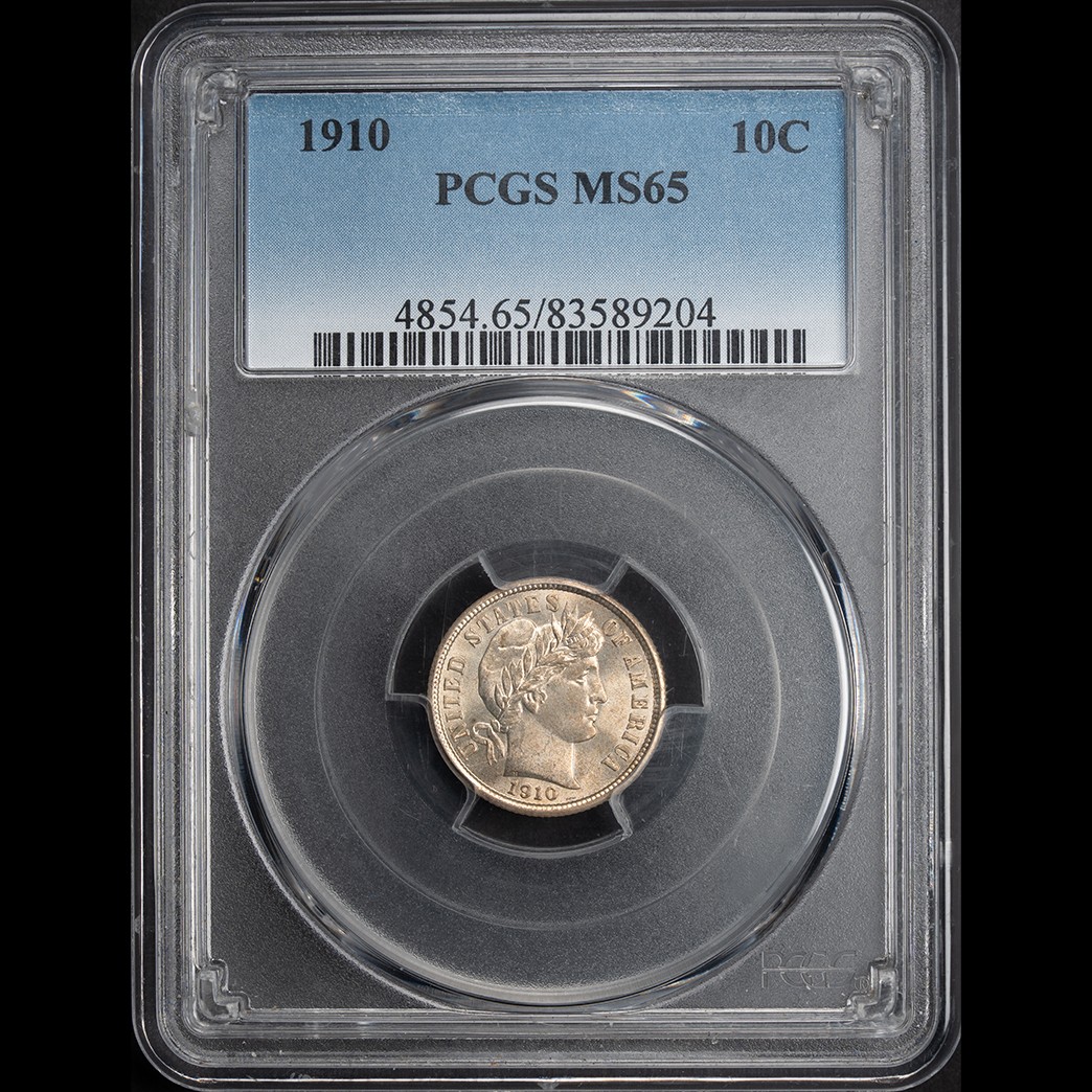 1910 10C Barber Dime PCGS MS65 in holder, view 1