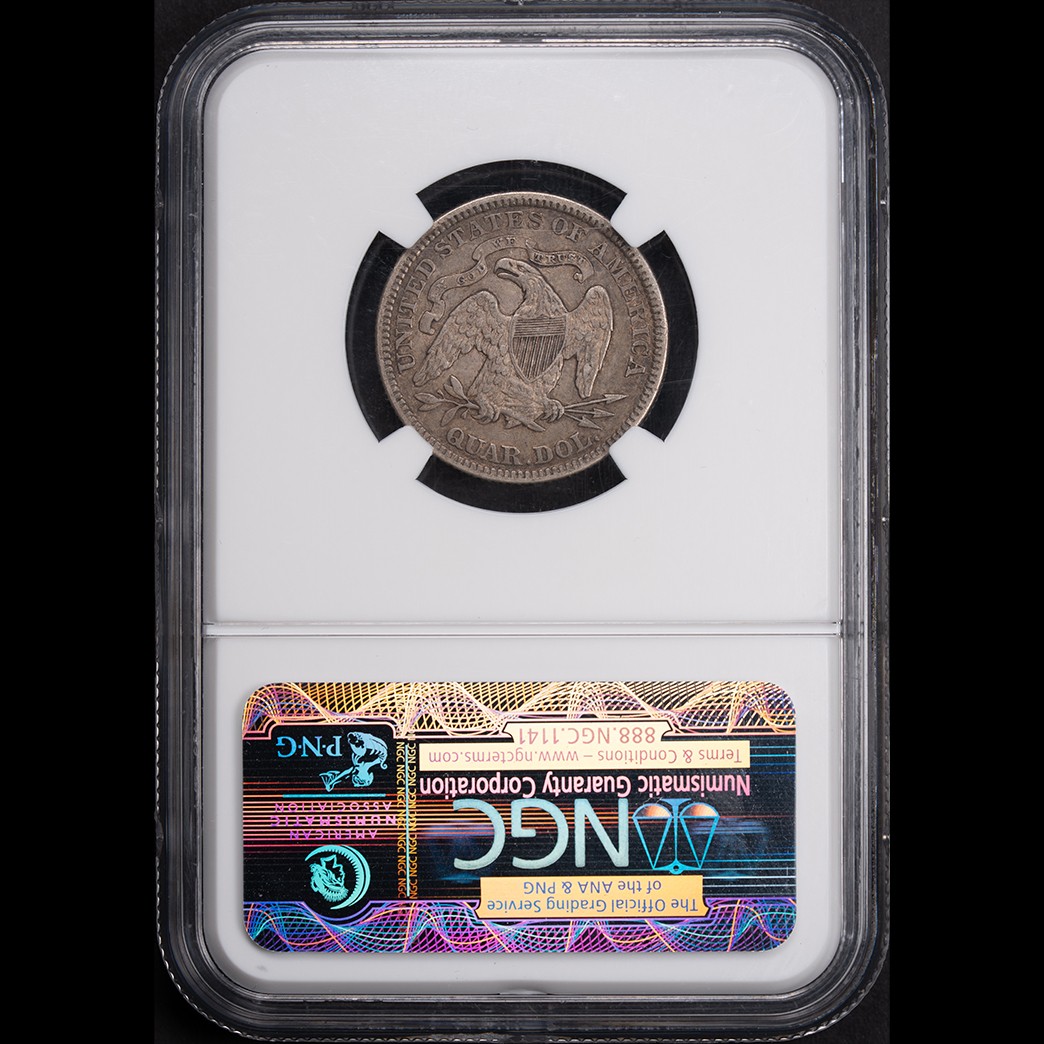 1876 25C Liberty Seated Quarter NGC XF45 CAC in holder, view 2