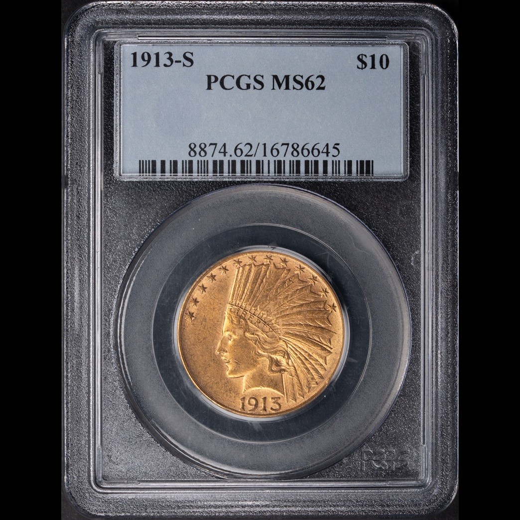 1913-S $10 Indian Head Eagle PCGS MS62 in holder, view 1
