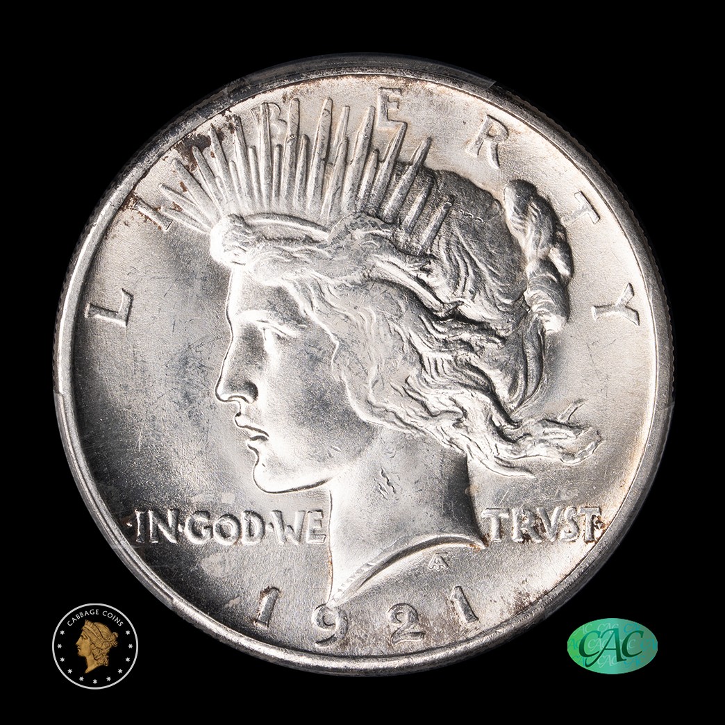 1921 $1 Peace Dollar High Relief PCGS MS63+ CAC obverse