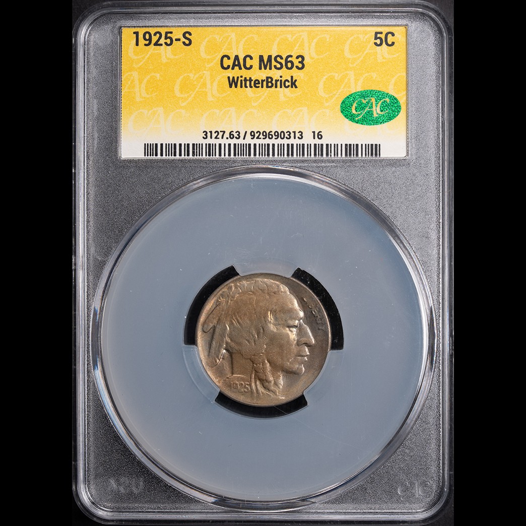 1925-S 5C Buffalo Nickel CAC MS63 Witterbrick (Gold)   obverse