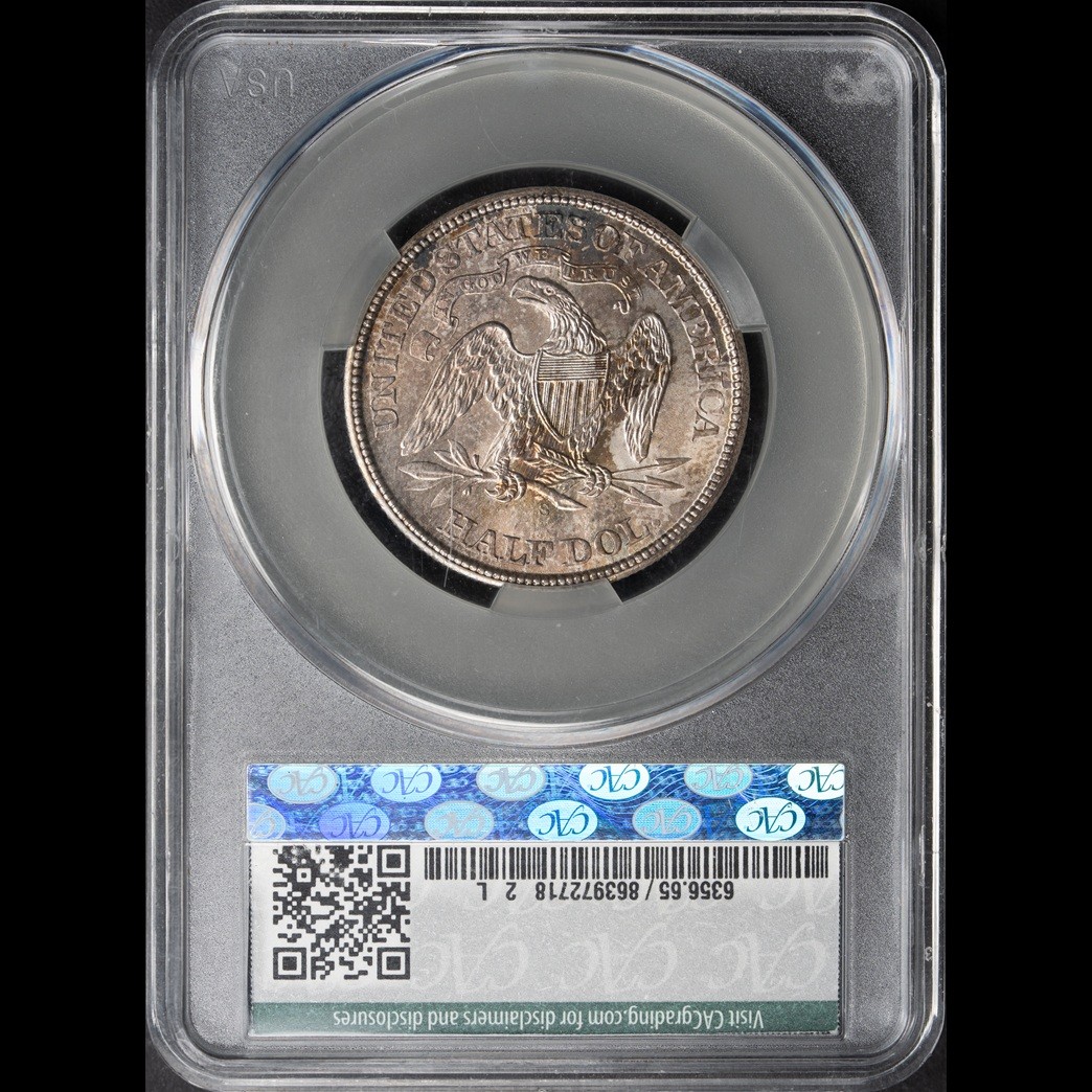 1869-S 50C Liberty Seated Half Dollar CACG MS65 in holder, view 2