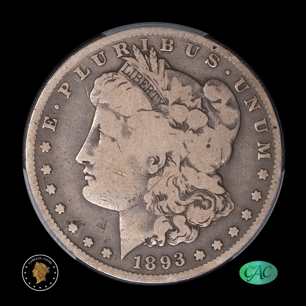 1893-S $1 Morgan Silver Dollar PCGS VG08 CAC in holder, view 1
