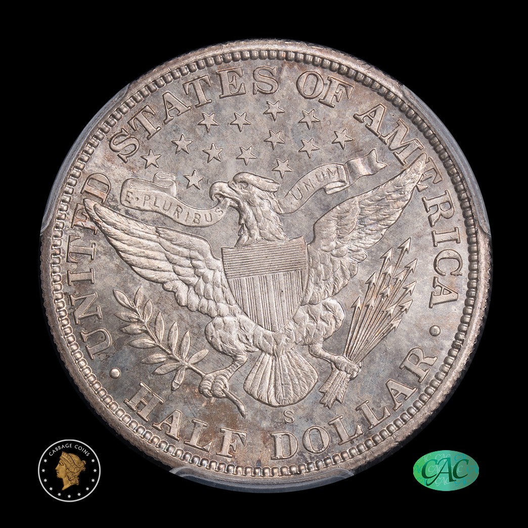 1902-S 50C Barber Half Dollar PCGS MS66+ CAC reverse