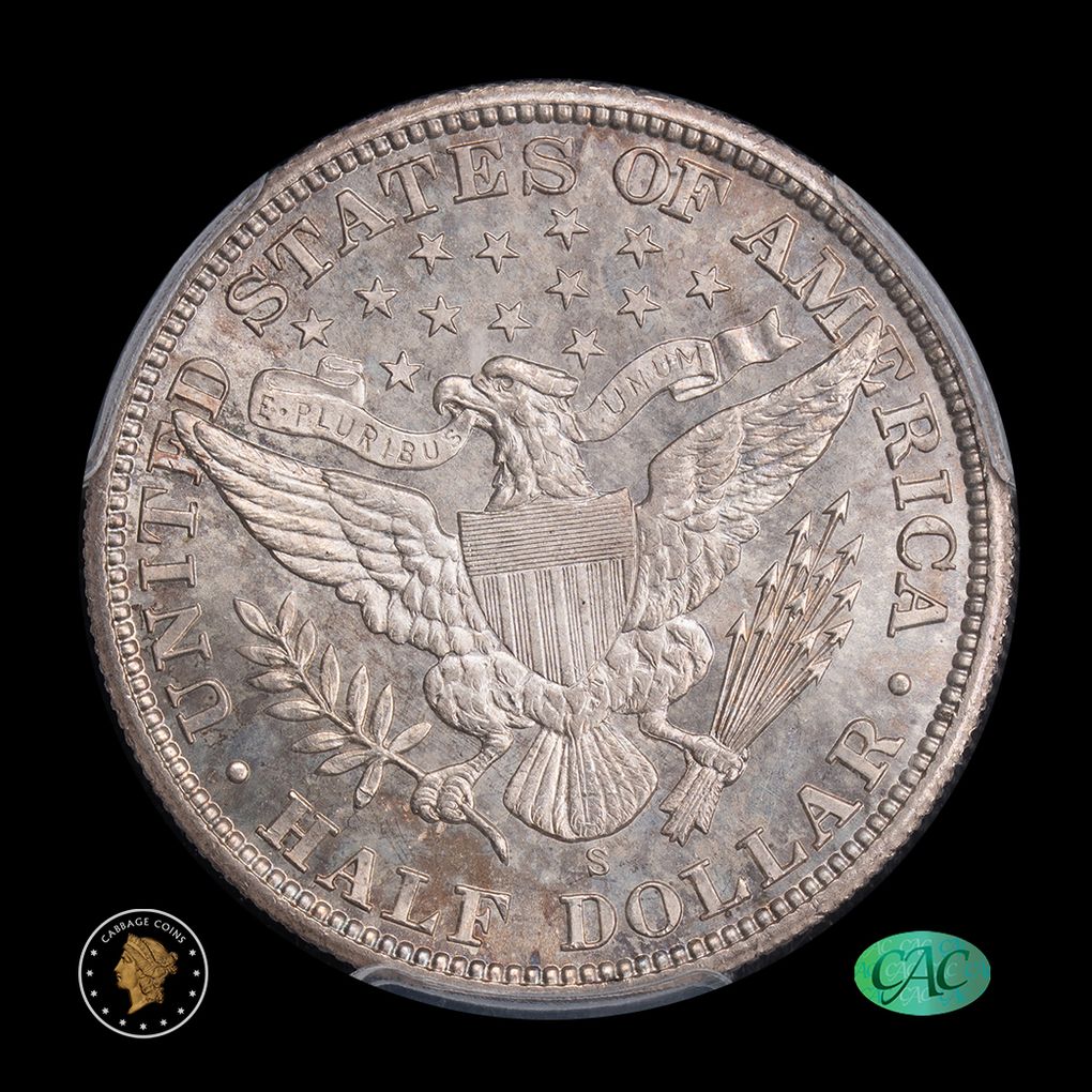 1902-S 50C Barber Half Dollar PCGS MS66+ CAC reverse