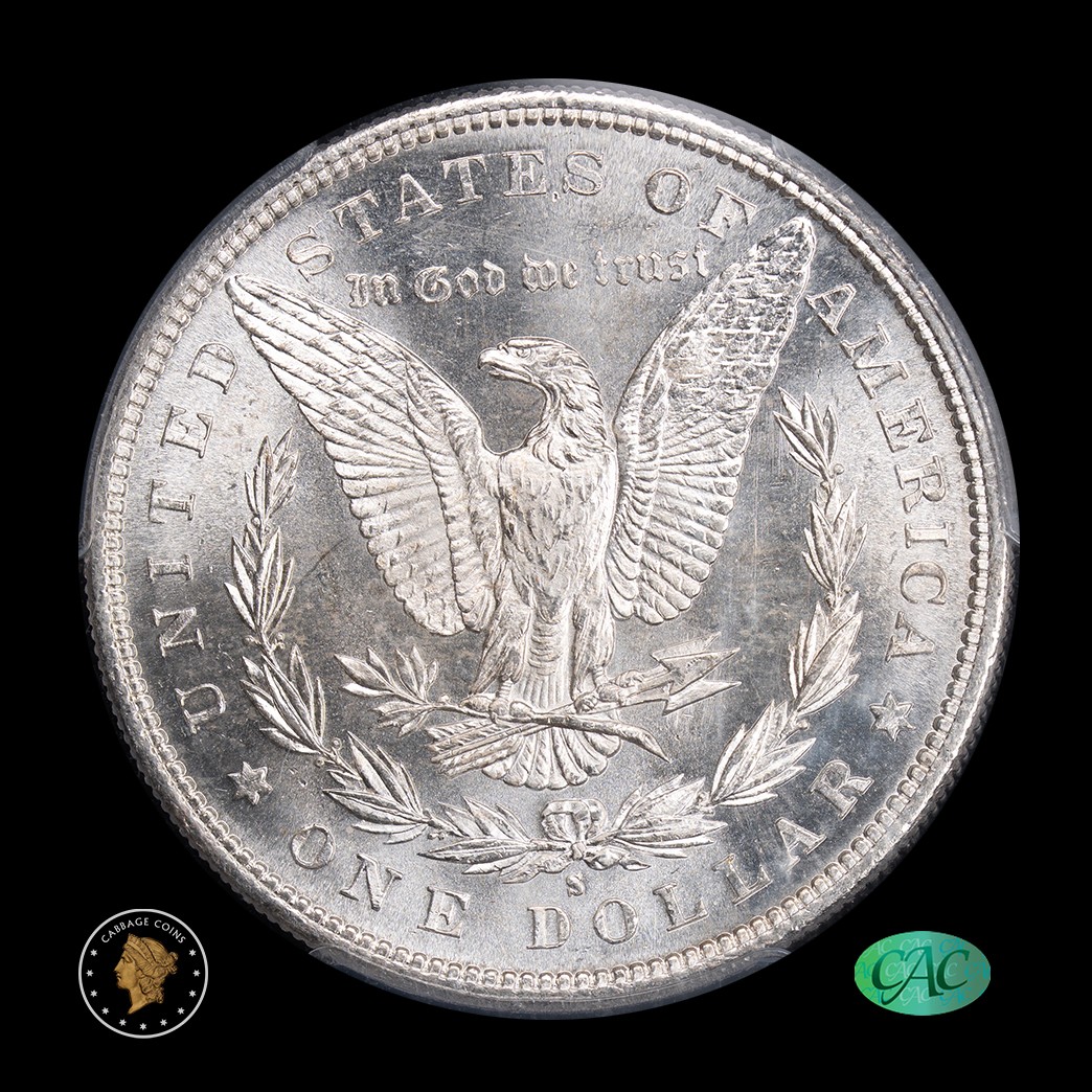 1882-S $1 Morgan Silver Dollar PCGS MS66 CAC in holder, view 2